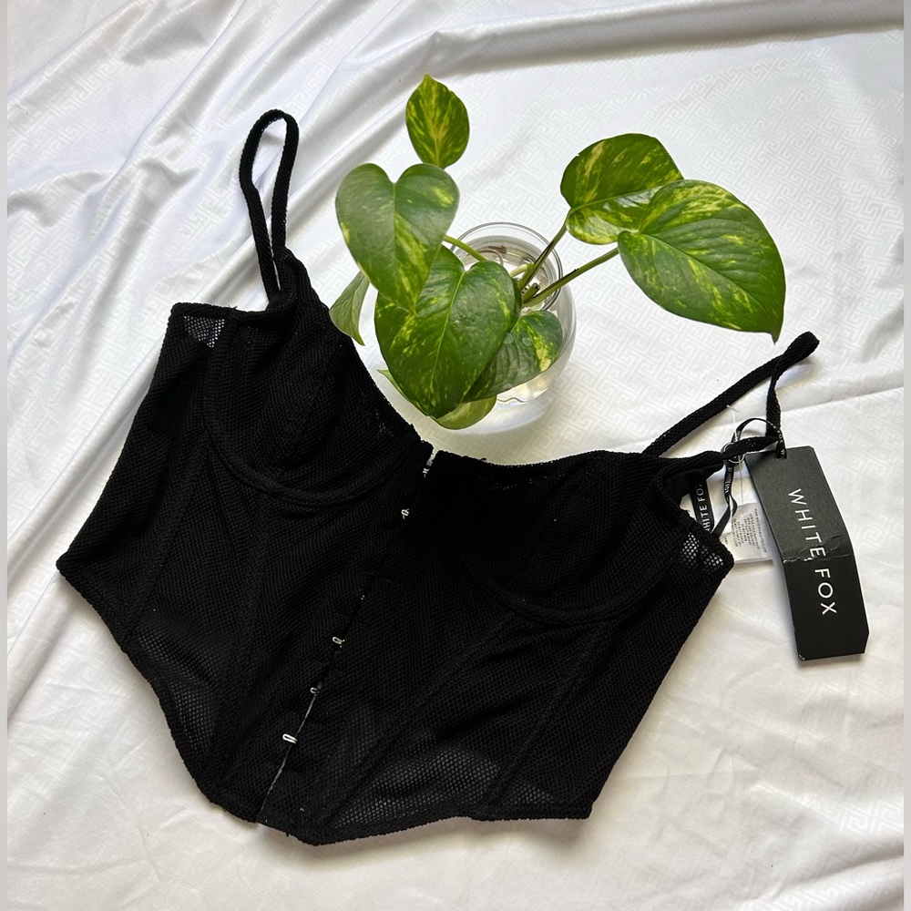 NWT BLACK CORSET WHITE FOX